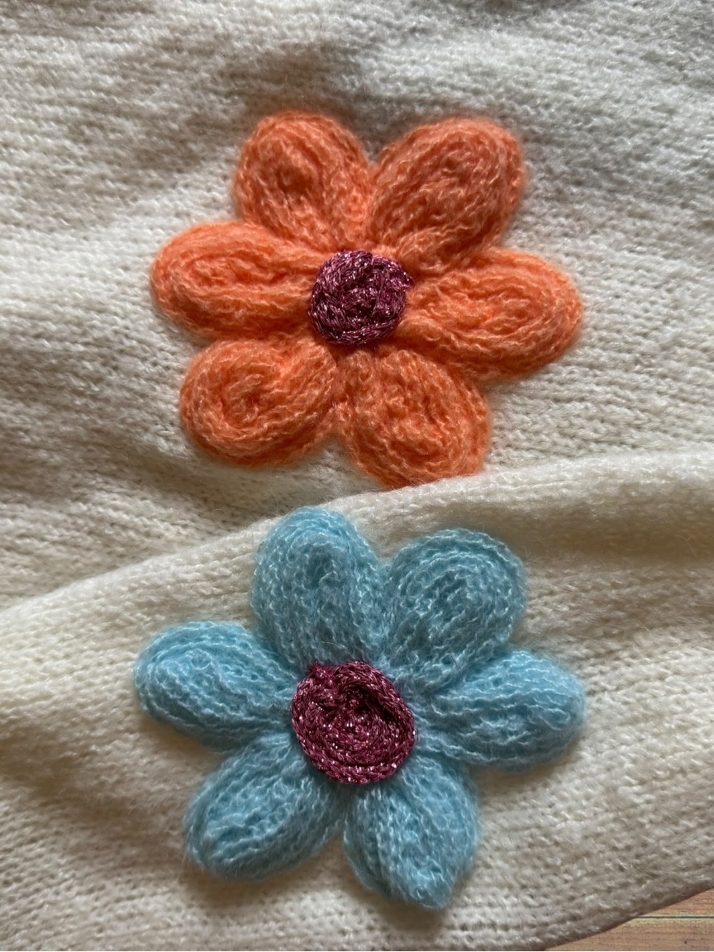 Dreamers by Debut Cropped Flower Power 3D Knit Ivory Cardigan NWOT - Picture 12 of 13
